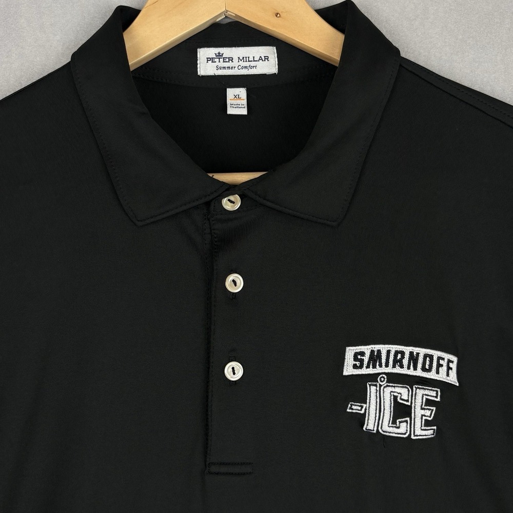 Peter Millar Summer Comfort Polo Men’s XL Black Smirnoff Ice Golf Stretch Preppy